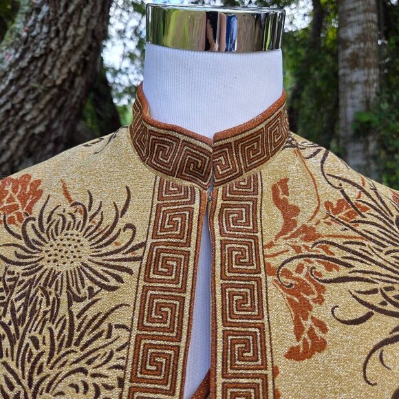 VINTAGE 1960s ALFRED SHAHEEN 2 PIECE JACKET MAXI GOLD HAWAIIAN DRESS Size 10‎ - Picture 7 of 16